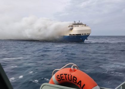 Credit: Ship carrying Porsches and Bentleys ablaze near Azores, towing boats en route. February 18, 2022. Reuters